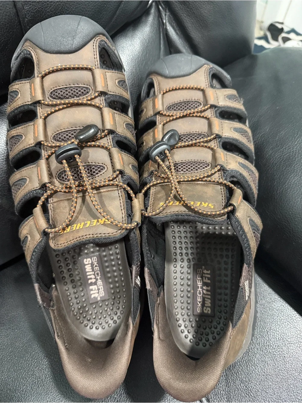 Skechers Brown and Black Men's Closed-Toe Bungee Sandals